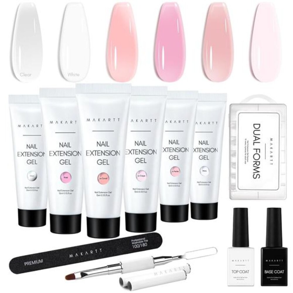 Poly Nail Gel Kit: 6 Clear Pink White Colors Gel Builder for Gel Nail